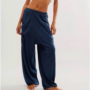 Free People Navy Blue Coffee Chat Slouchy Joggers Harem Pants Wide Leg Baggy Y2K